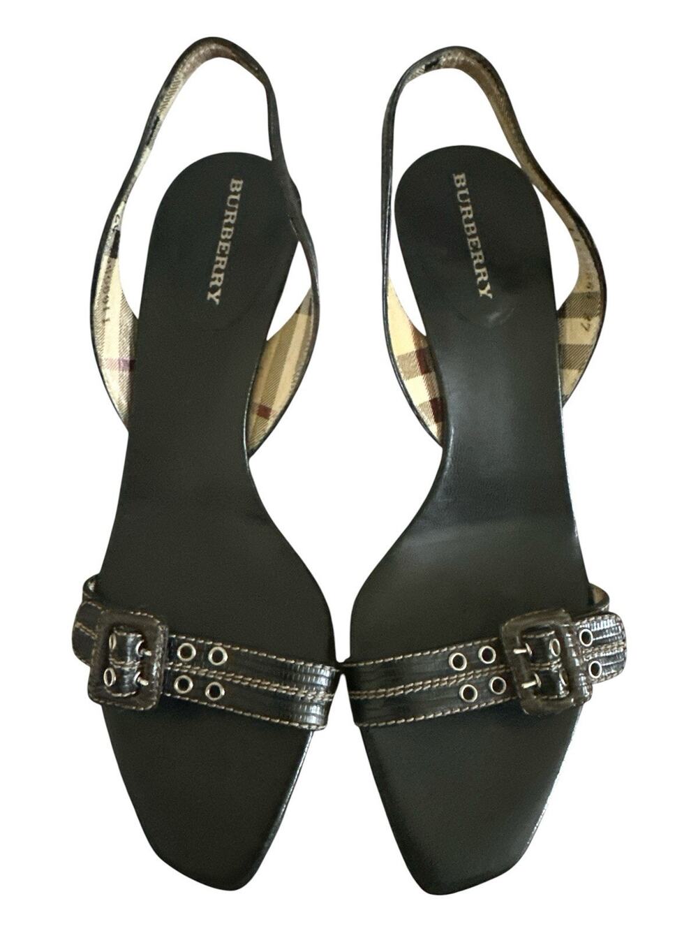 Burberry Black Slingback Sandals with a Kitten Heel Size 37 vintage style